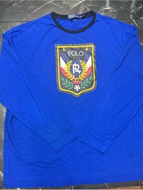 Polo Ralph Lauren Royal Blue Long Sleeve Crewneck Tee XXL Black Trim EUC
